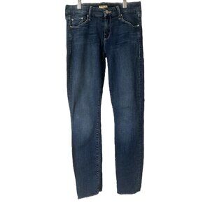 Mother Looker Ankle Fray Jeans Size 25 In Girl Crush Blue Stretch Raw Frayed Hem